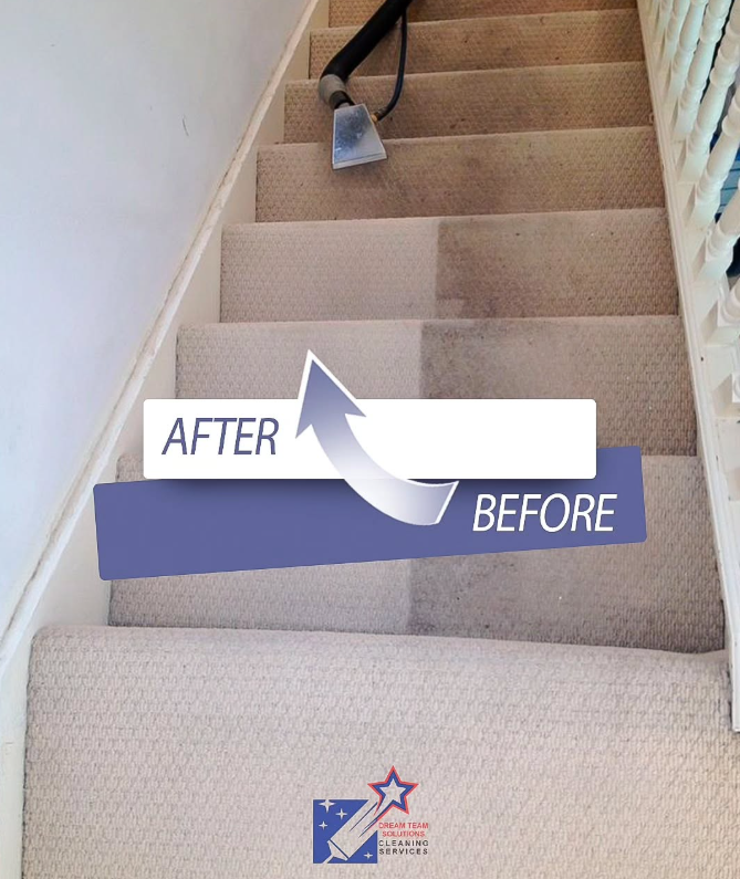 Stairs carpet before and after cleaning